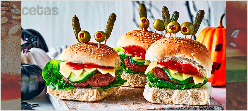 Mini Hamburguesas Monstruosas fácil para Halloween